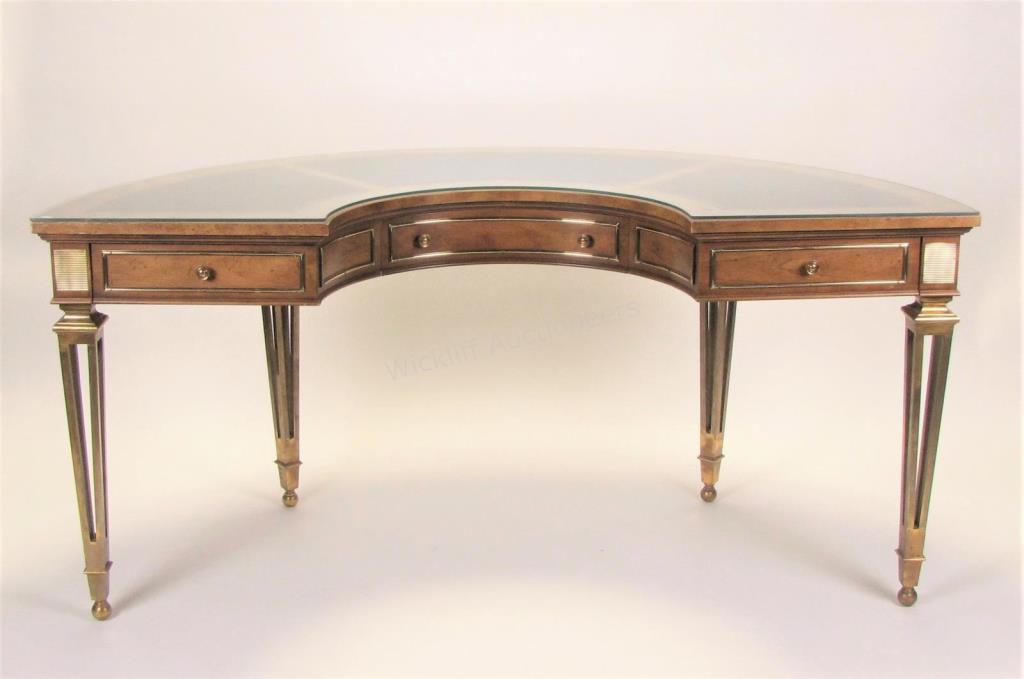 Appraisal: A period-style demi-lune desk drawers leather insert top with fitted