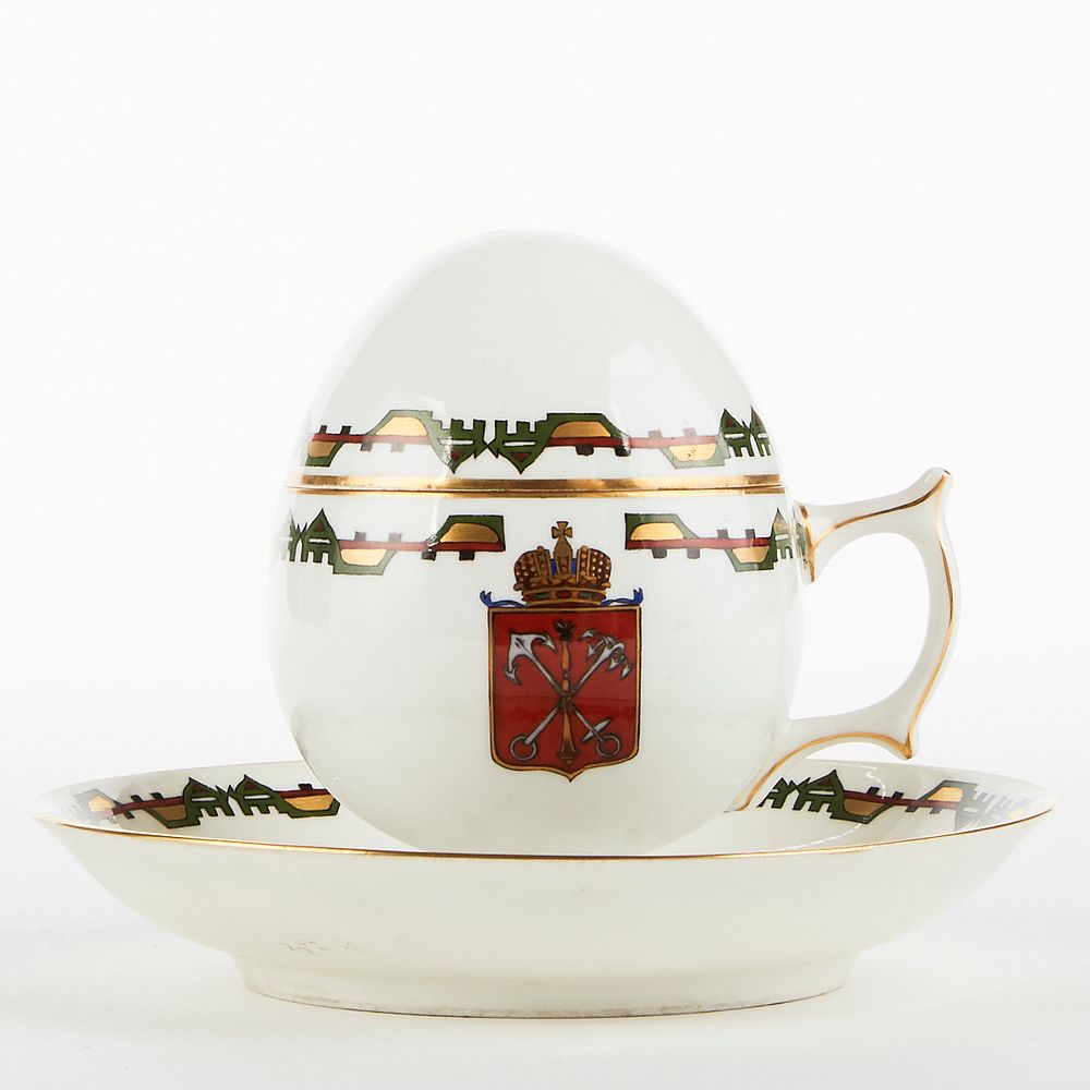 Appraisal: Kornilov Bros Russian Porcelain Egg Teacup Saucer Kornilov Kornilow Brothers