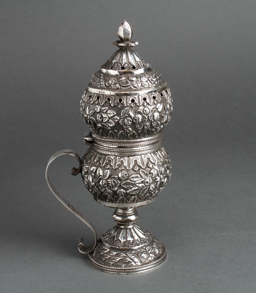 Appraisal: Judaica Silver Repousse Spice Tower Judaica silver repousse floral and