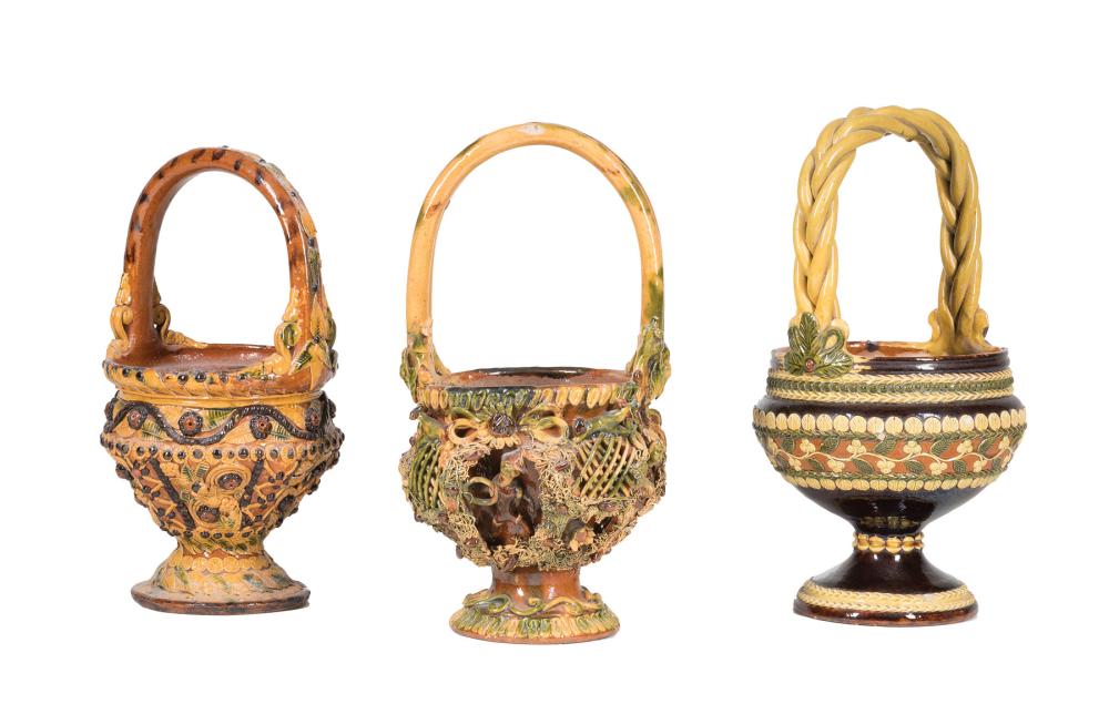 Appraisal: Three Good French Majolica Baskets th th c incl one