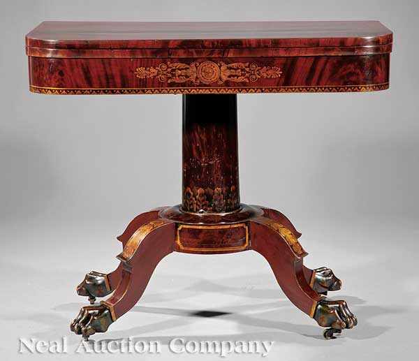 Appraisal: An American Classical Carved Mahogany and Gilt-Stenciled Games Table early