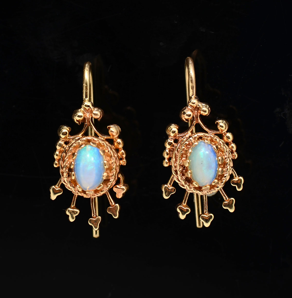 Appraisal: K CABOCHON OPAL EARRINGS x mm CTW cabochon Australian opal