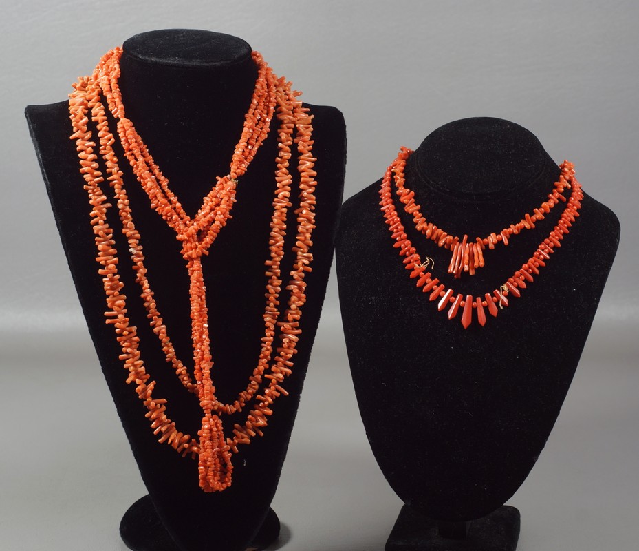 Appraisal: coral rod necklaces longest shortest