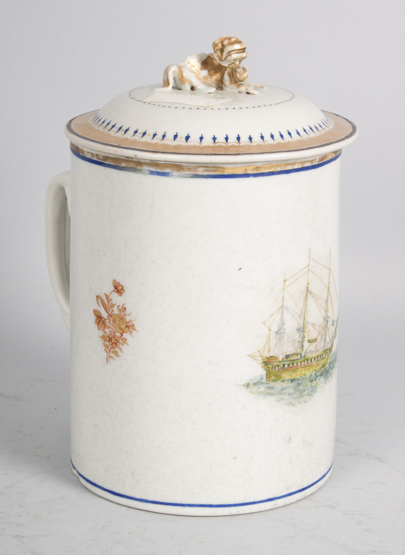 Appraisal: Chinese Export porcelain cann late th century with ship decoration