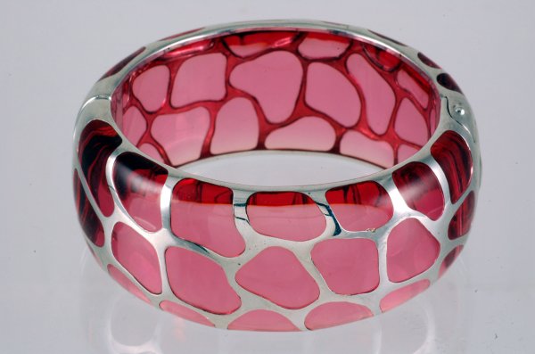 Appraisal: Modern style sterling and pink lucite bangle Stamped AP PAMS