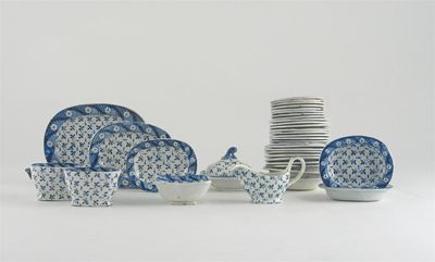 Appraisal: A miniature Staffordshire blue and white dinner service unmarked Some