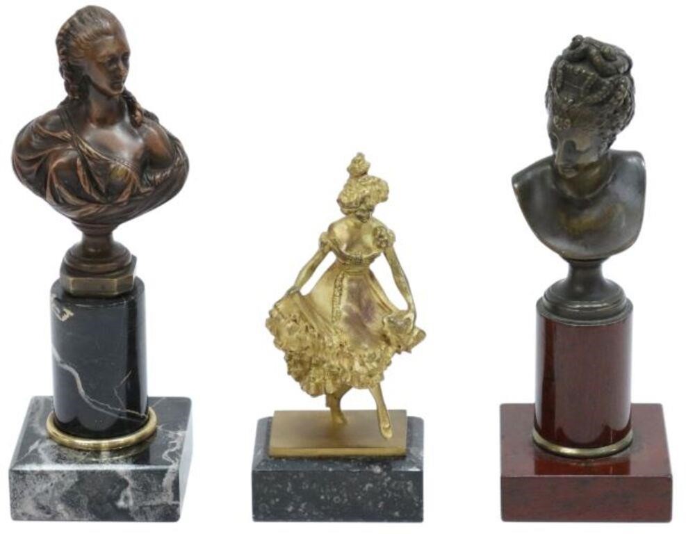 Appraisal: lot of Small bronze sculptures on marble bases including gilt