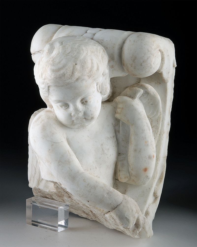 Appraisal: th C European Neoclassical Marble - Sleeping Eros Europe Neoclassical