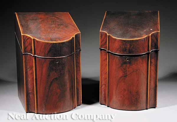 Appraisal: A Pair of George III-Style Satinwood Inlaid Mahogany Knife Boxes