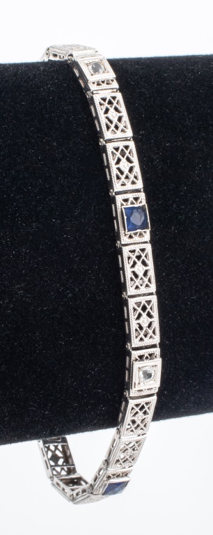 Appraisal: ART DECO K SAPPHIRE DIAMOND BRACELET Art Deco period bracelet