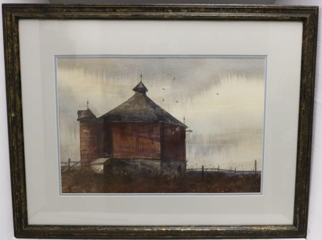 Appraisal: JOHN TERELAK - NY MA WATERCOLORDEPICTING A HEXAGONAL BARN SIGNED