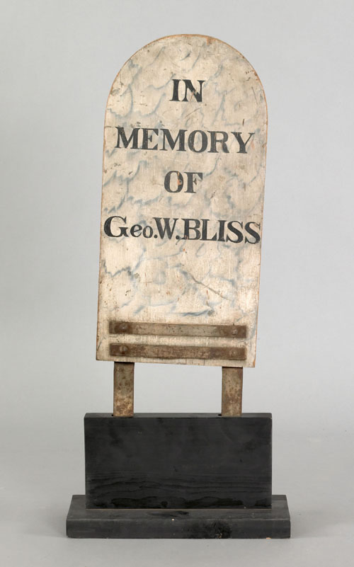 Appraisal: Painted gravestone sign th c inscribed In Memory of Geo