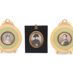 Appraisal: Three Napoleonic Portrait Miniatures Jean Baptiste D'Isabey th Century comprising