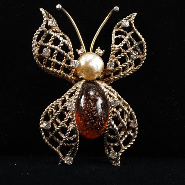 Appraisal: Vintage Sterling Vermeil Butterfly Figural Brooch Pin with Faux Pearl