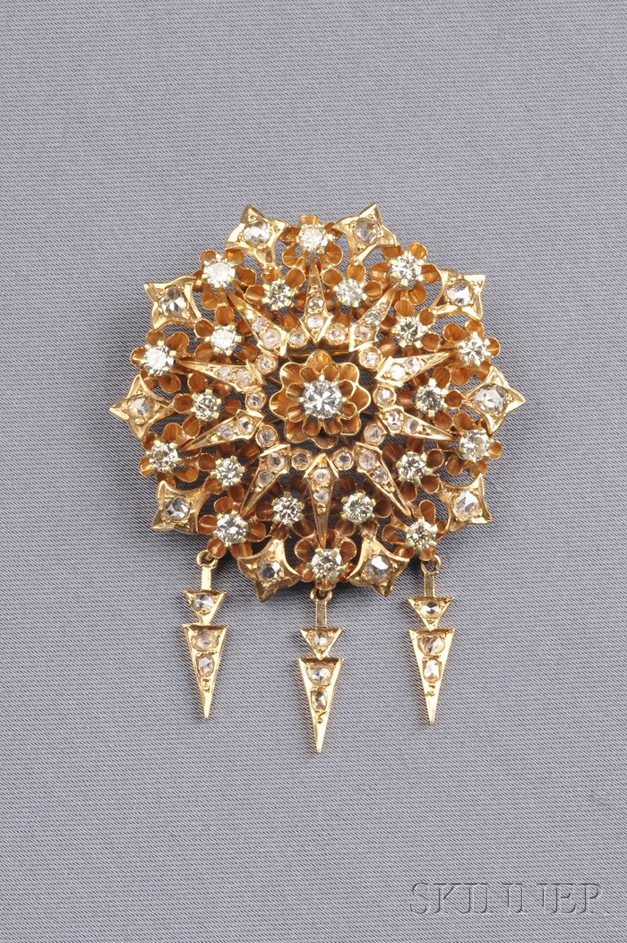 Appraisal: kt Gold and Diamond Brooch the snowflake motif set throughout