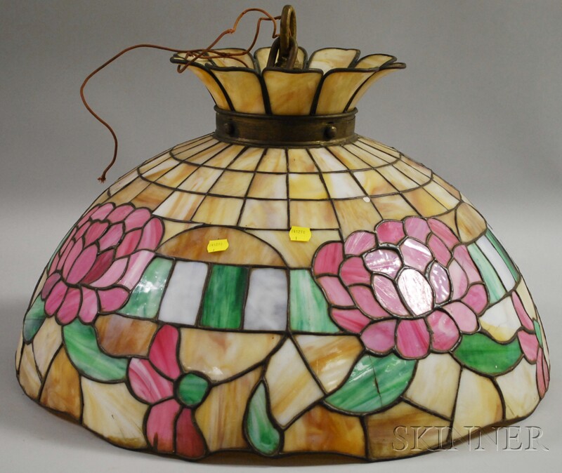 Appraisal: Leaded Slag Glass Floral Pattern Hanging Lamp approx ht dia