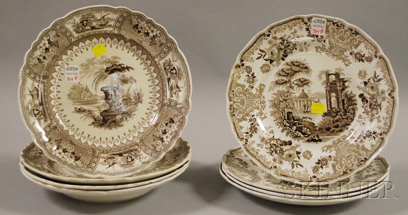 Appraisal: Two Sets of English Brown and White Transfer-decorated Staffordshire Dinner