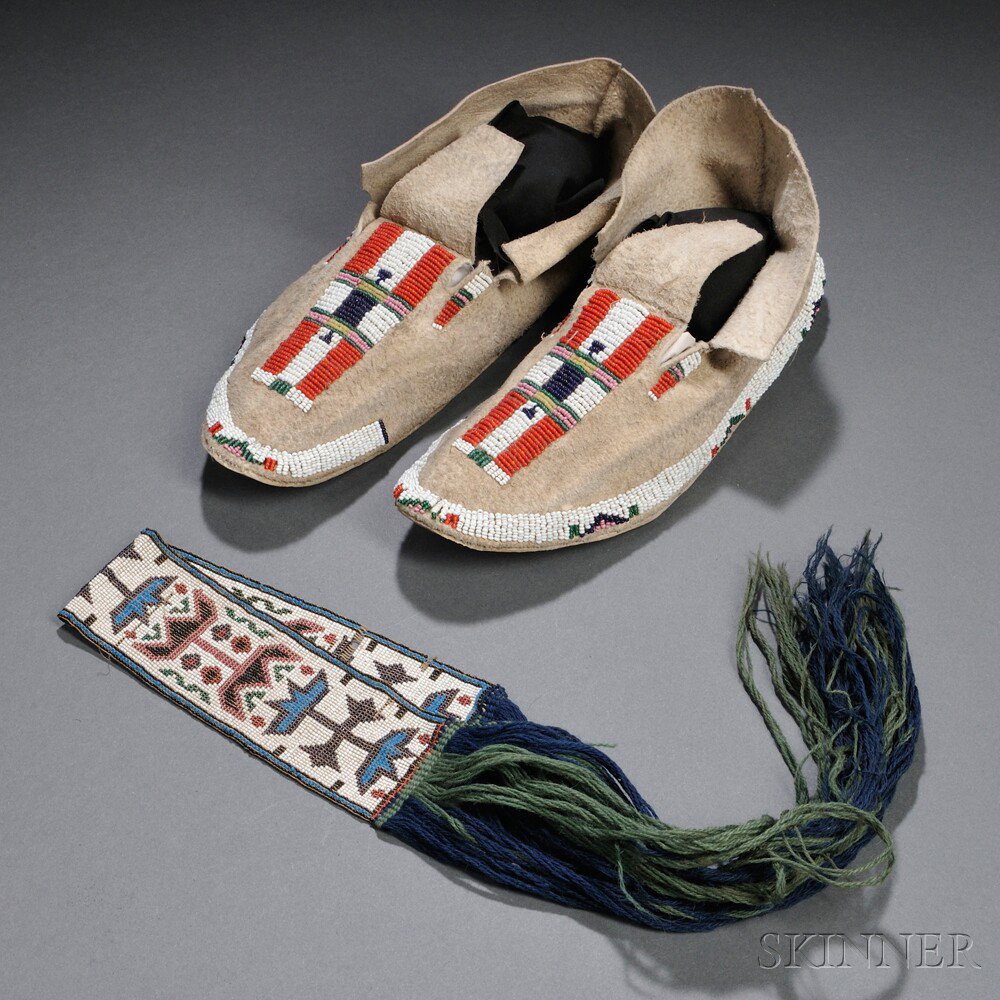 Appraisal: Pair of Plains Beaded Hide Moccasins and a Great Lakes