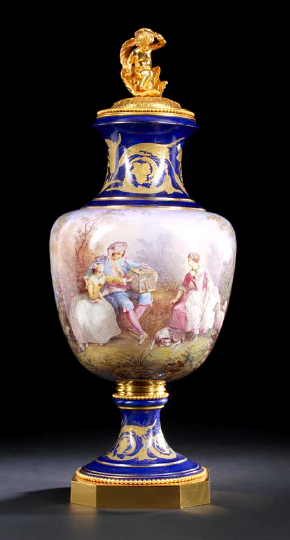 Appraisal: Monumental Continental Gilt-Brass-Mounted Porcelain Covered Garniture Vase fourth quarter th