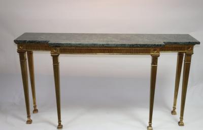 Appraisal: A Regency style console table the green marble breakfront top