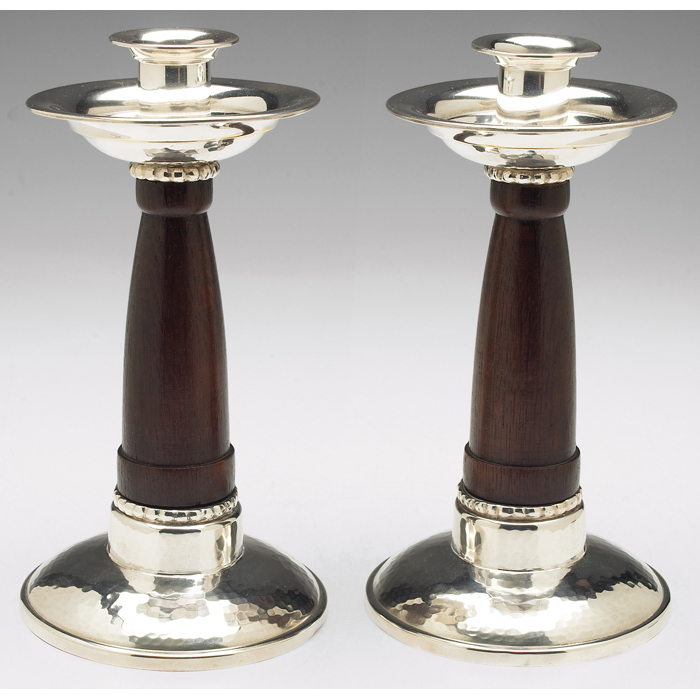 Appraisal: WMF Arts Crafts candlesticks pair German c silver plate and