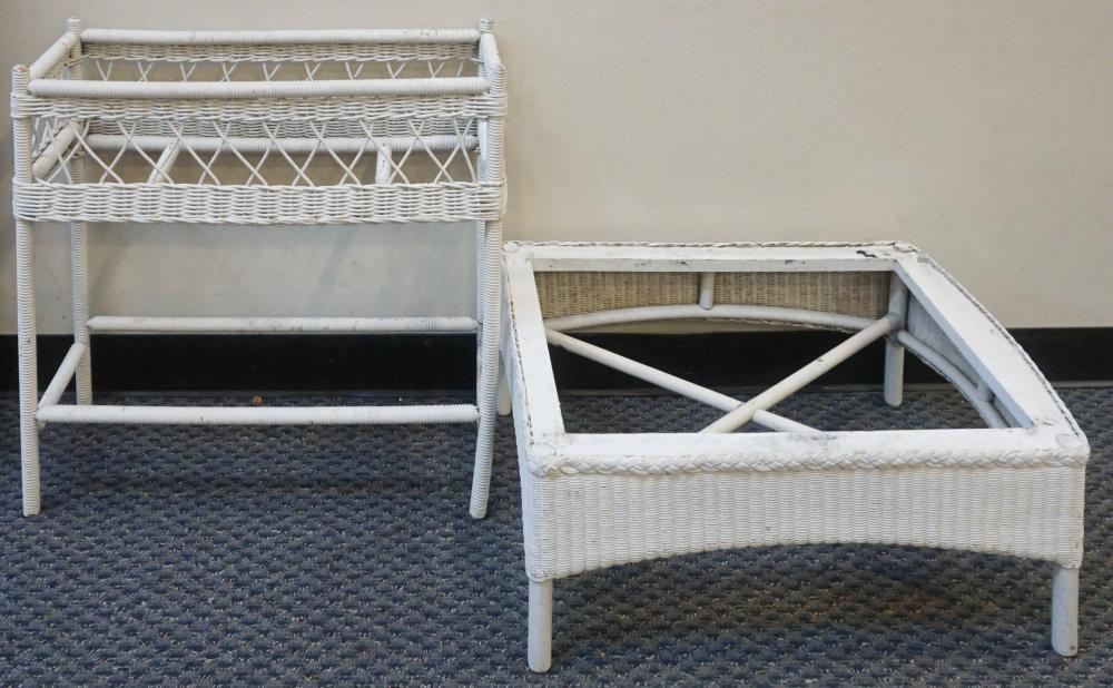 Appraisal: WHITE PAINTED WICKER SETTEE PAIR CHAIRS COFFEE TABLE PLANTER AND