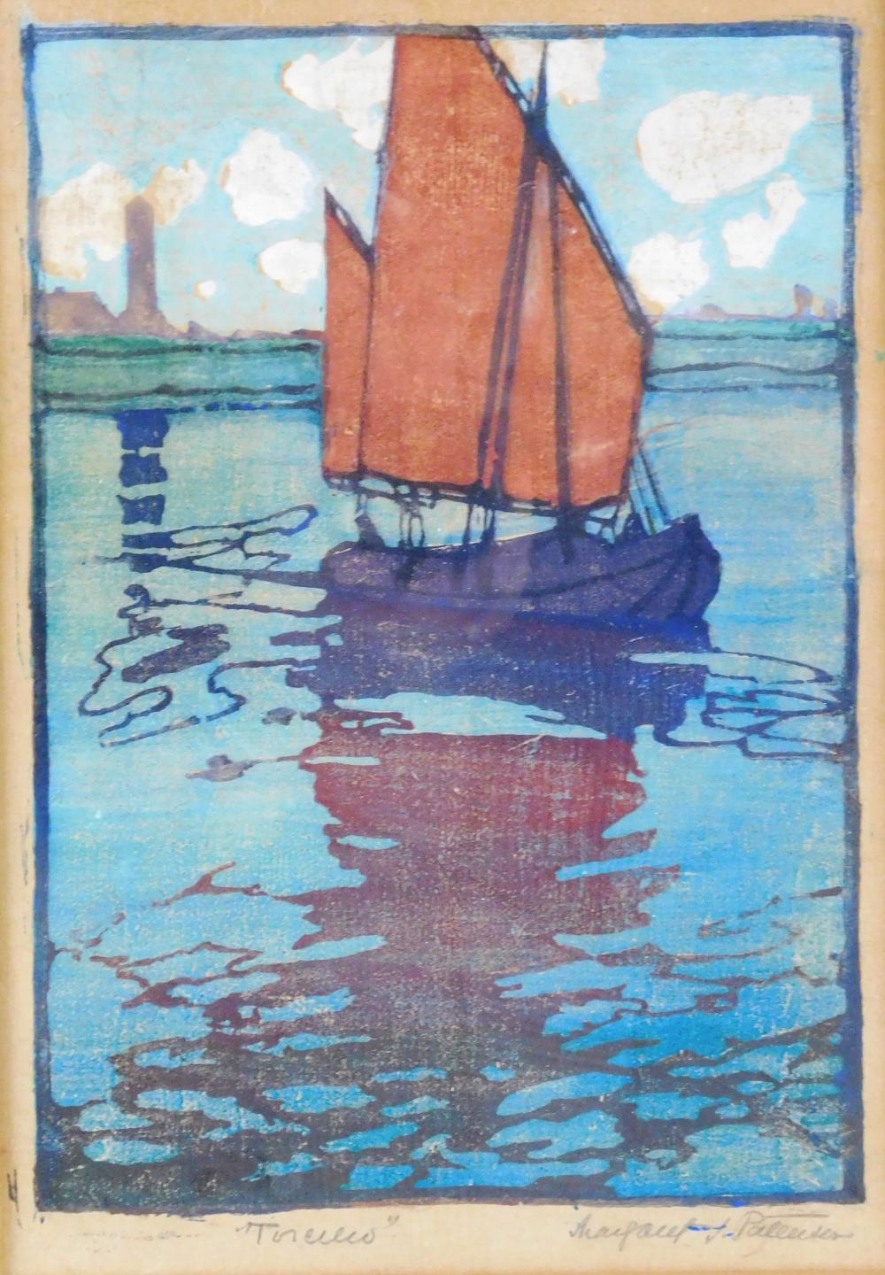 Appraisal: Margaret J Patterson American - Torcello colored woodblock print boat