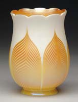 Appraisal: STEUBEN ART GLASS SHADE Gold Aurene on calcite pulled feather