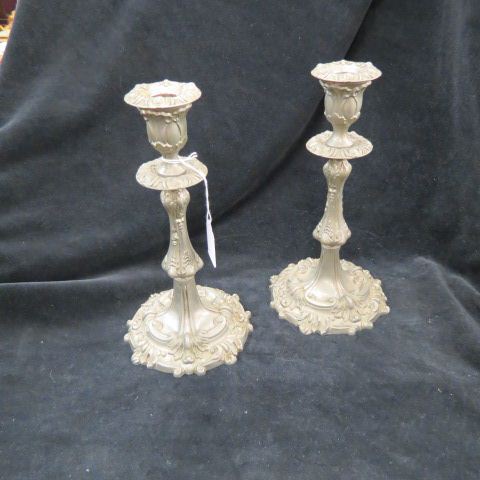 Appraisal: Pair of Pewter Candlesticks fancy design tall