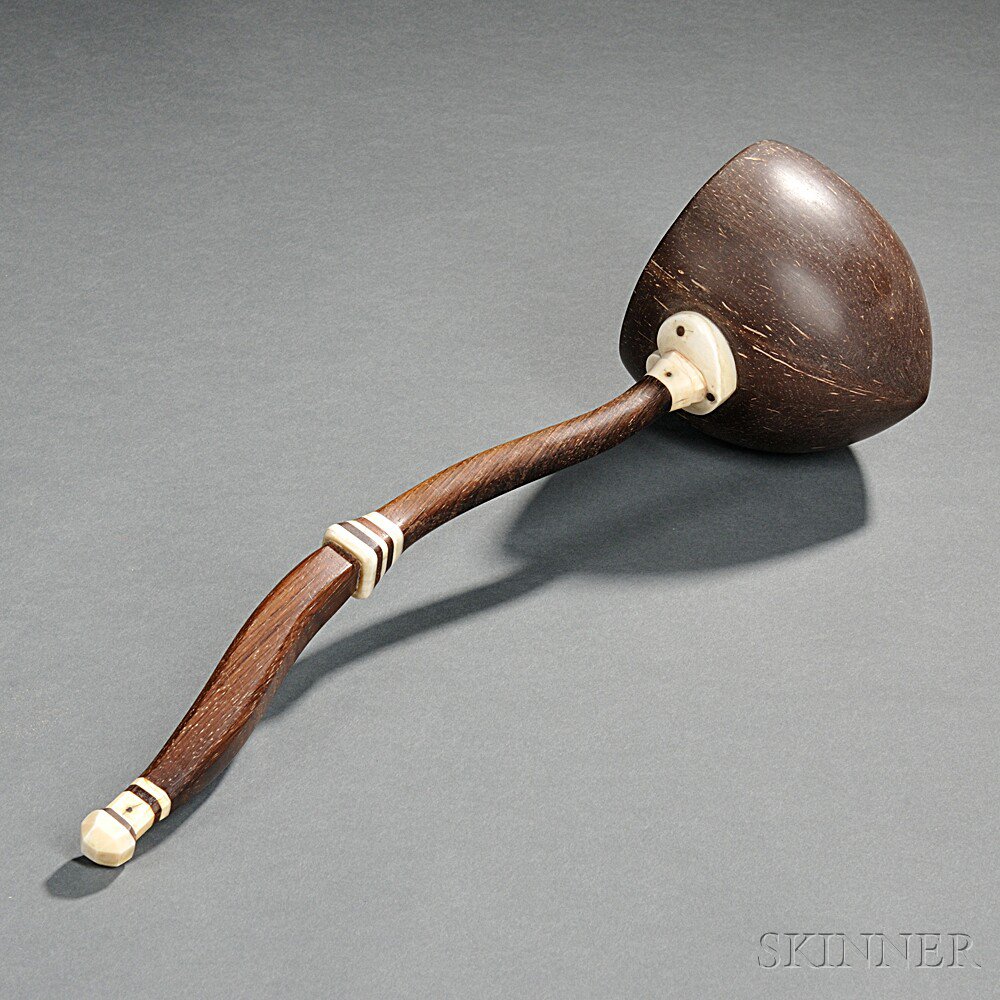 Appraisal: Carved and Inlaid Wood and Coconut Dipper America th century