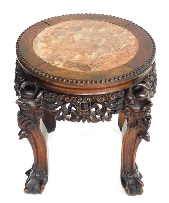 Appraisal: ASIAN Carved Chinese stand th C round top with inset