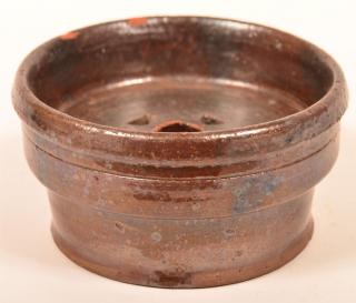 Appraisal: th Century Glazed Redware Soap Dish Circular form with molded