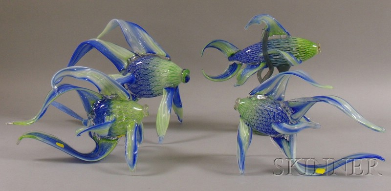 Appraisal: Six Murano Attributed Art Glass Fish Sculptures a Bowl and