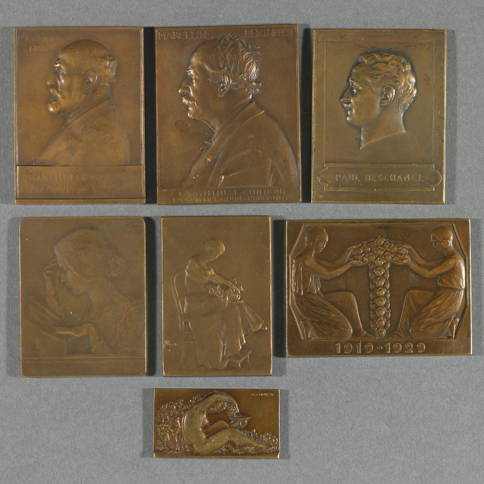 Appraisal: Group of Seven French Miniature Bronze Plaques th century Bacchanalian