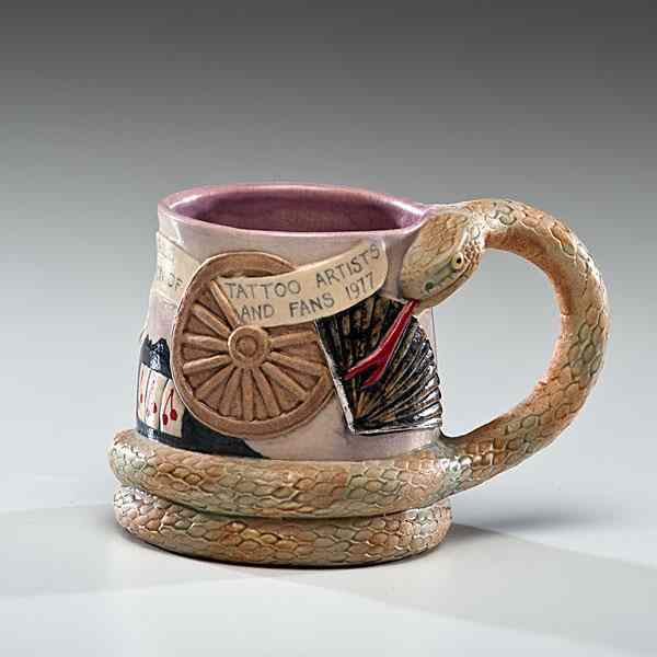 Appraisal: Bob Rasmussen Tattoo Cup Ceramic ht dia in Daniel Jacobs