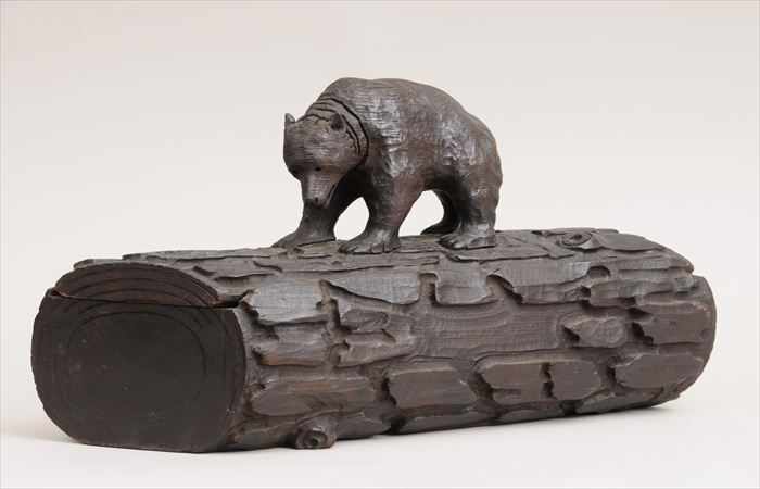 Appraisal: BLACK FOREST CARVED PINE BEAR-ON-A-LOG BOX The bear atop a