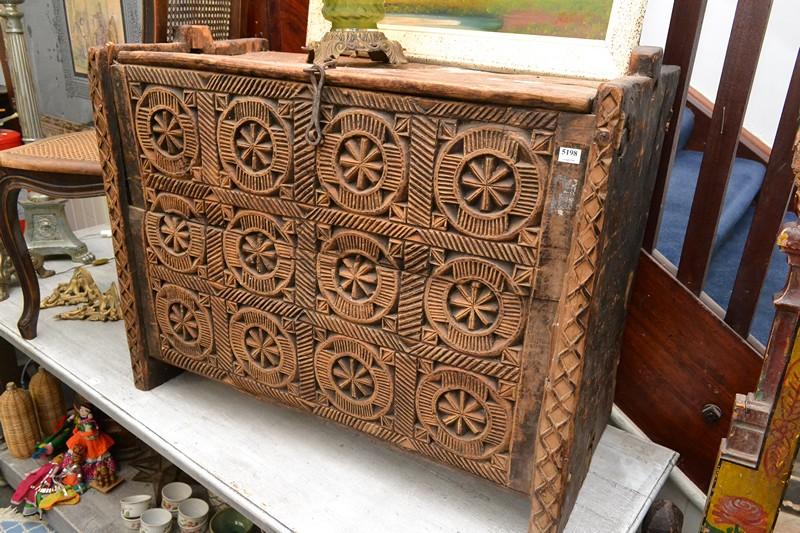 Appraisal: AN AFGHAN CEDAR HEAVILY CARVED DOWRY CHEST AN AFGHAN CEDAR