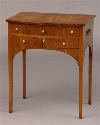 Appraisal: GEORGE III-STYLE INLAID YEWWOOD BOW-FRONTED DRESSING TABLE The cross-banded top