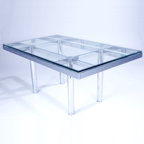 Appraisal: TOBIA SCARPA Polished chrome dining table with beveled plate glass