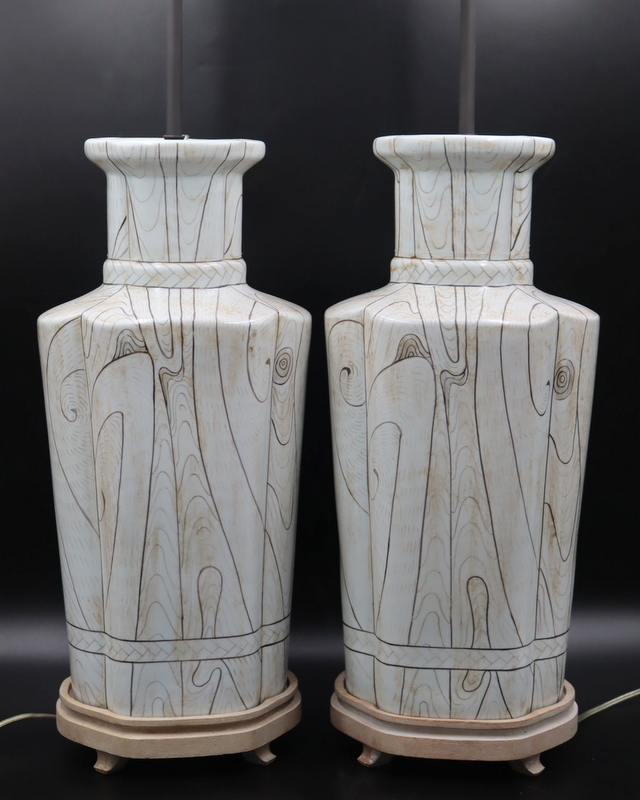 Appraisal: VINTAGE PAIR OF CERAMIC SWIRL LAMPS From a Greenwich CT