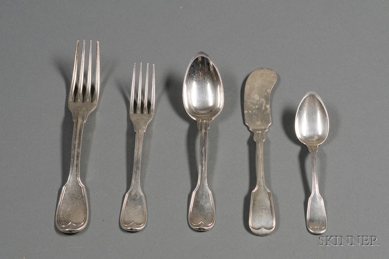 Appraisal: Partial French Silver Flatware Service - threaded fiddle-back comprising twelve