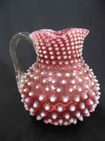 Appraisal: Hobbs Brockunier Cranberry Art Glasspitcher opalescent hobnail '' excellent