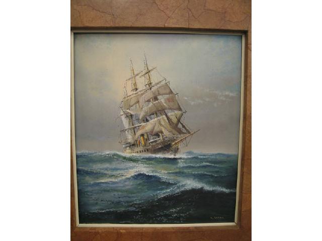 Appraisal: K Saton Oil on Canvas sailing ship at sea well