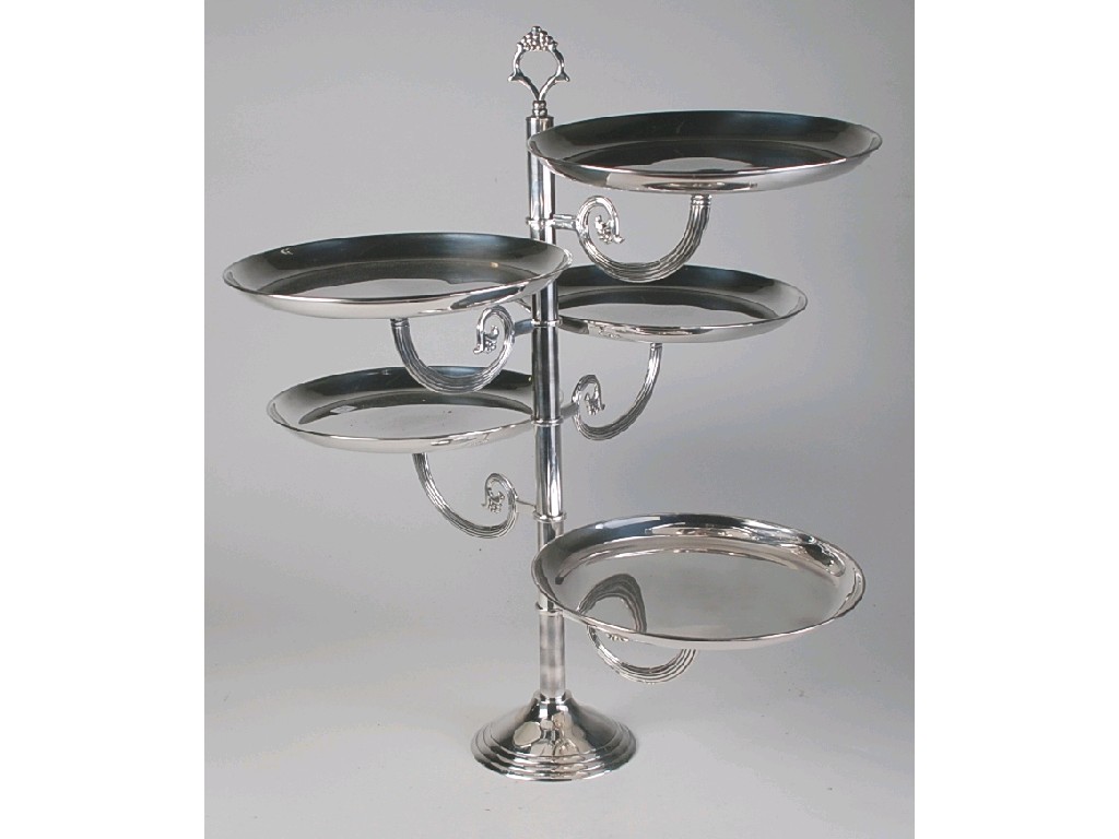 Appraisal: FIVE TIER ELECTROPLATED CAKE STAND the central column issuing five