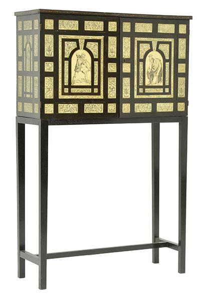 Appraisal: AN ITALIAN RENAISSANCE STYLE EBONISED AND INLAID TWO DOOR CABINET