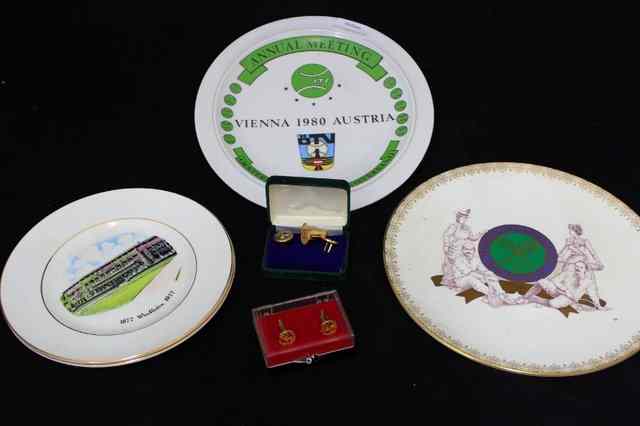 Appraisal: A QUANTITY OF WIMBLEDON MEMORABILIA plates cuff links etc