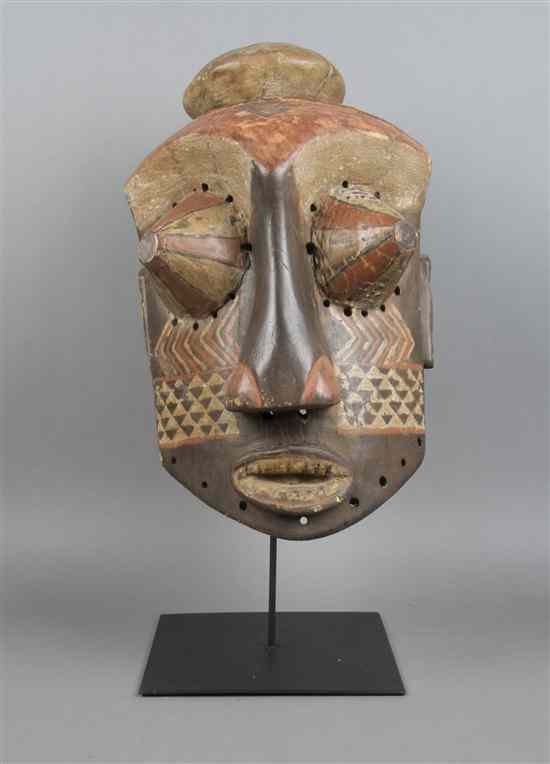 Appraisal: A Carved and Polychrome Decorated Helmet Mask Kete having exaggerated