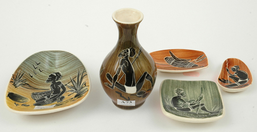 Appraisal: FLORENZ POTTERY New South Wales circa Comprising four slip cast