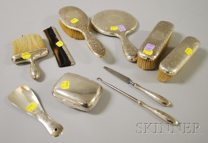 Appraisal: Nine-Piece Gorham Silver Dresser Set with a Gorham silver plated