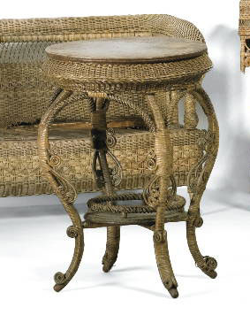 Appraisal: HEYWOOD BROTHERS LABELED FANCY WICKER CIRCULAR SIDE TABLE Height inches